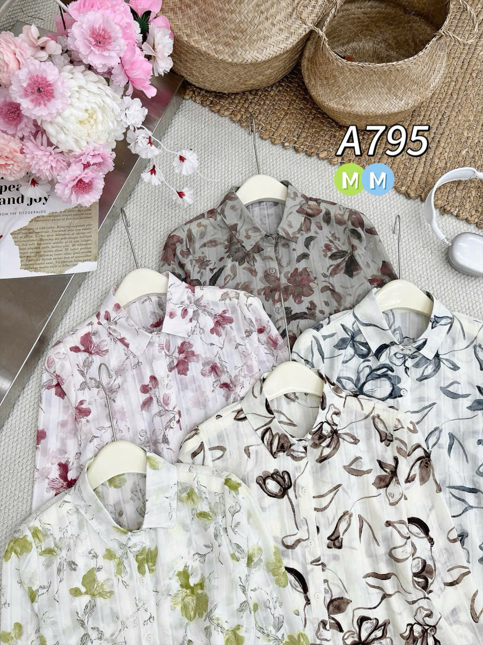 A795 Áo sơ mi hoa tay dài