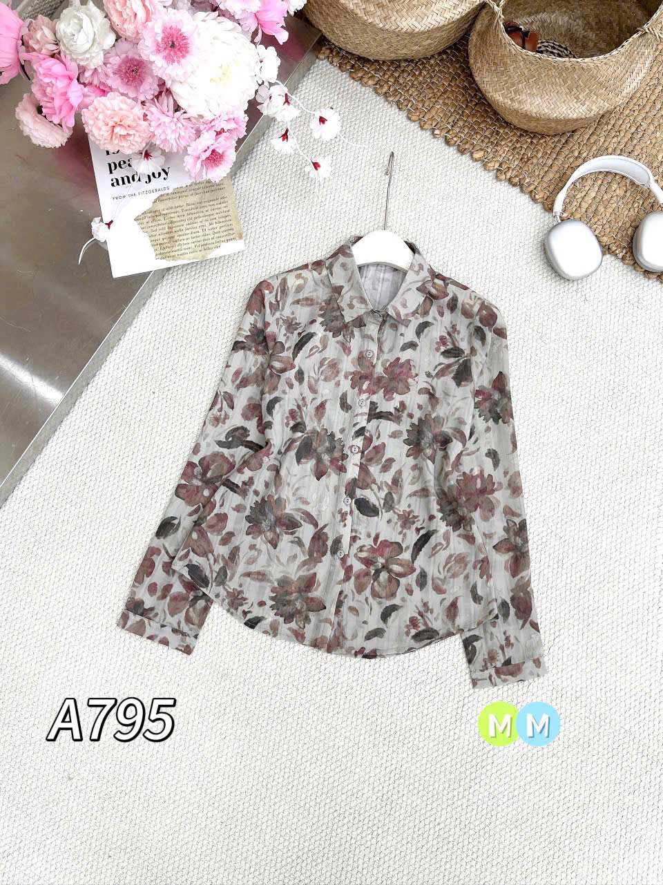 A795 Áo sơ mi hoa tay dài