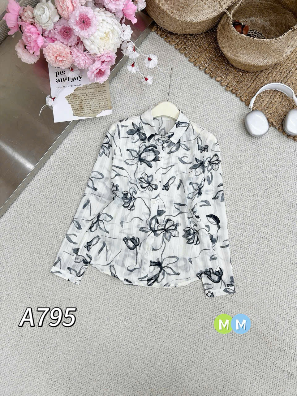 A795 Áo sơ mi hoa tay dài