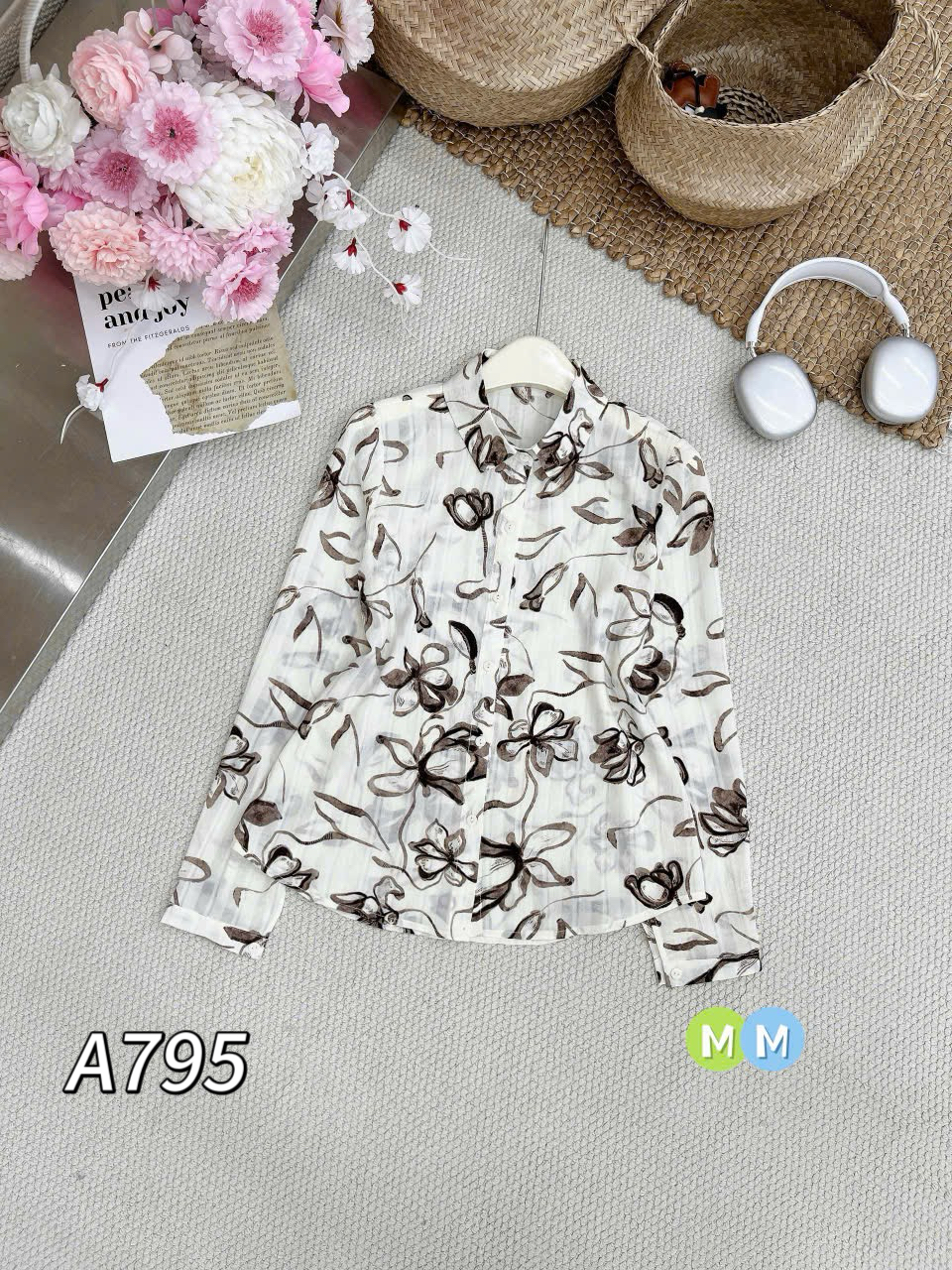 A795 Áo sơ mi hoa tay dài