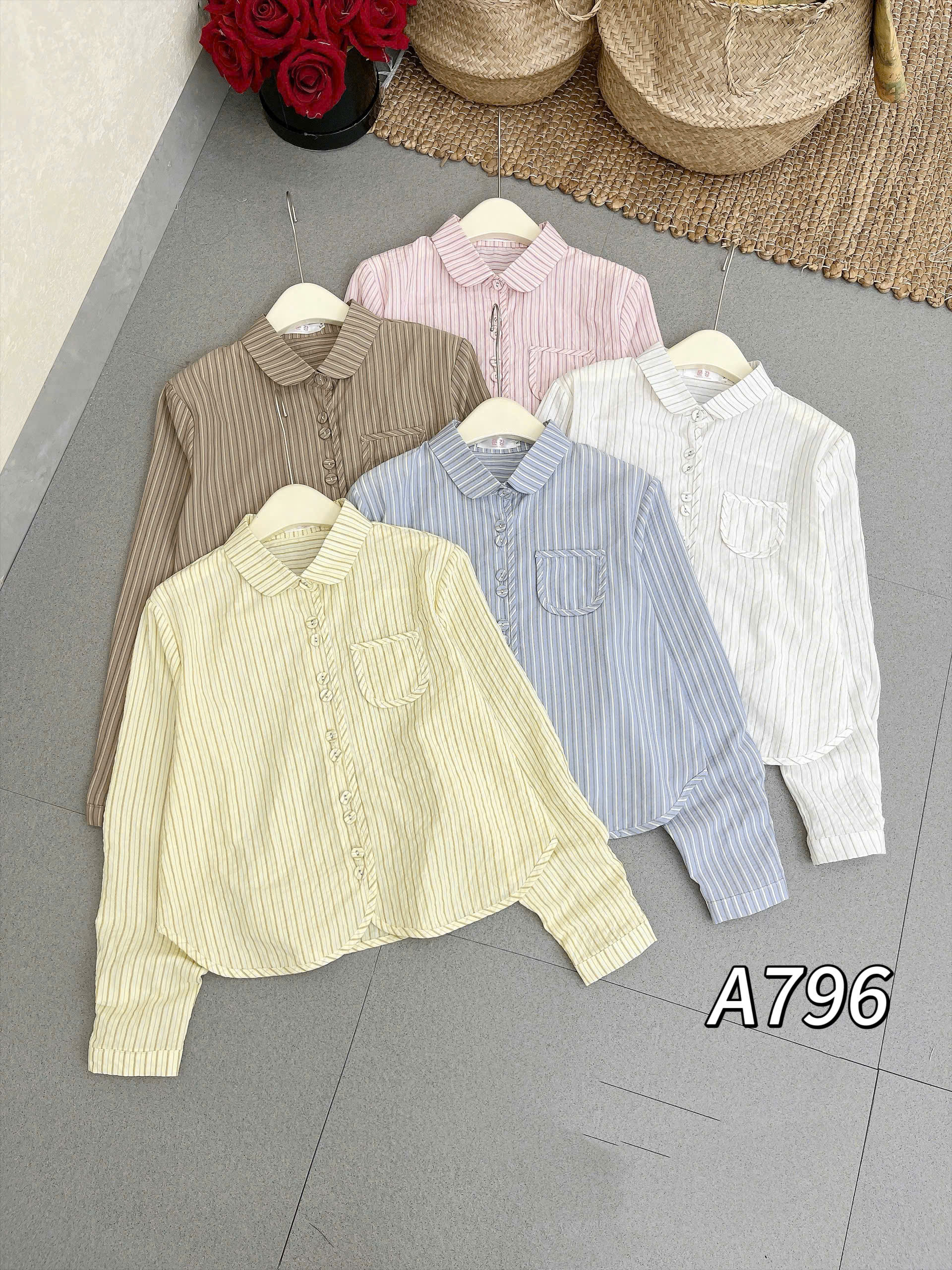 A796 áo kẻ cúc đôi dài tay