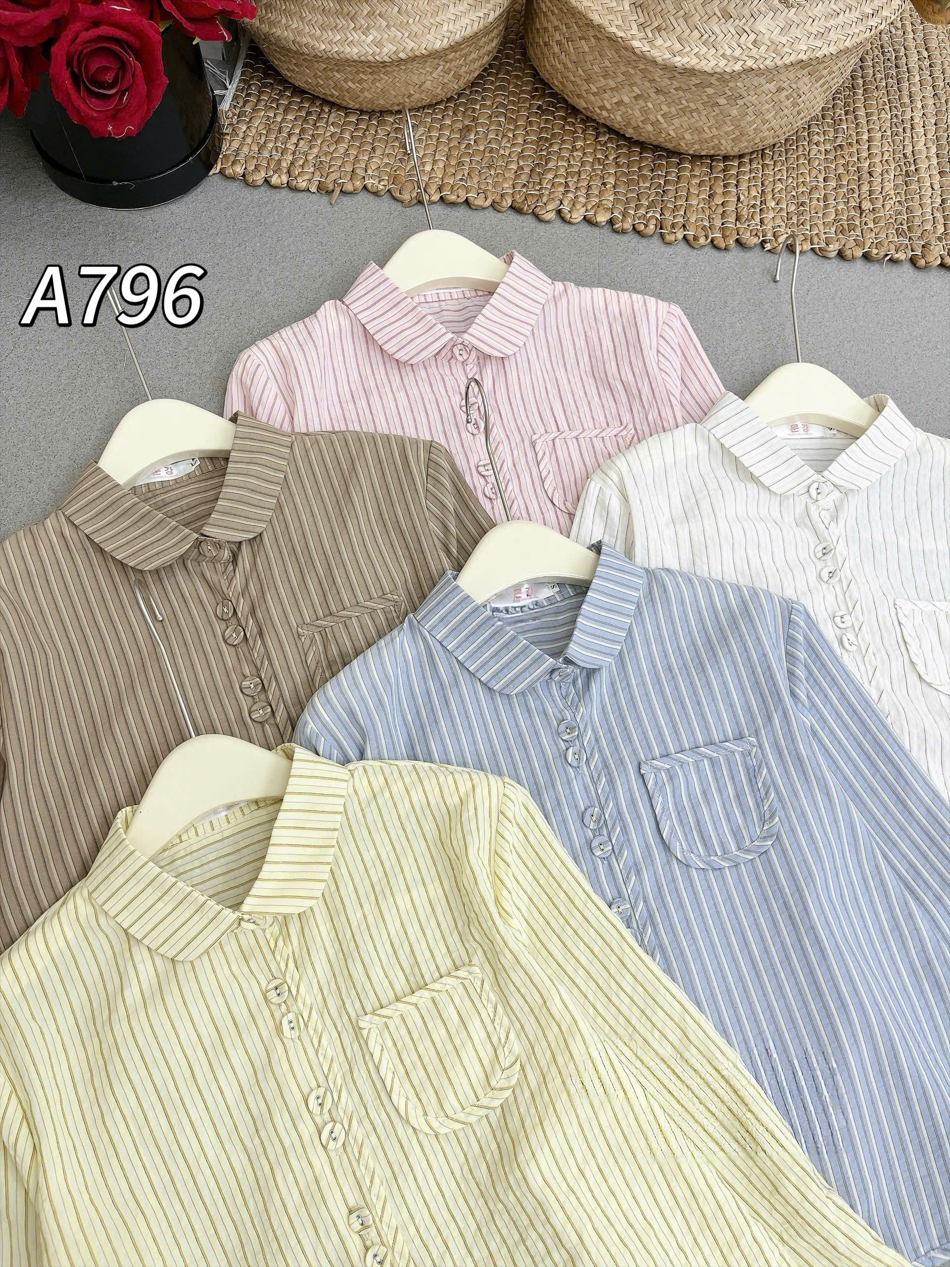 A796 áo kẻ cúc đôi dài tay
