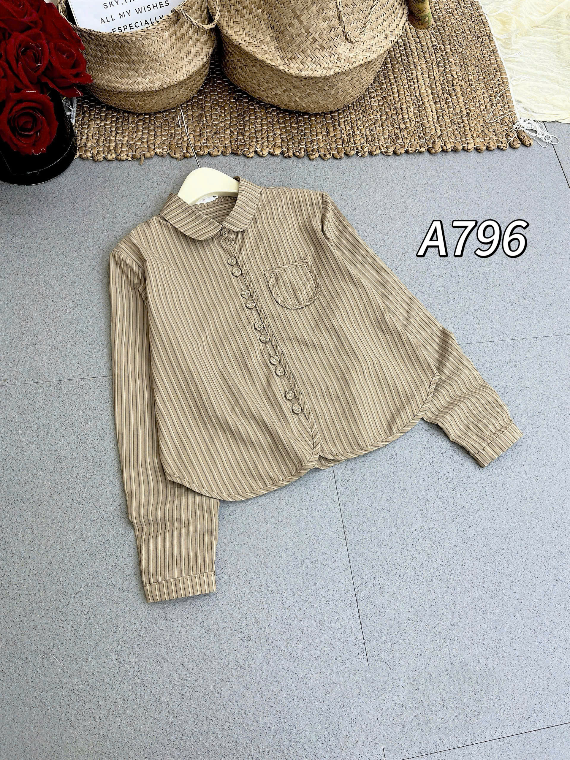 A796 áo kẻ cúc đôi dài tay