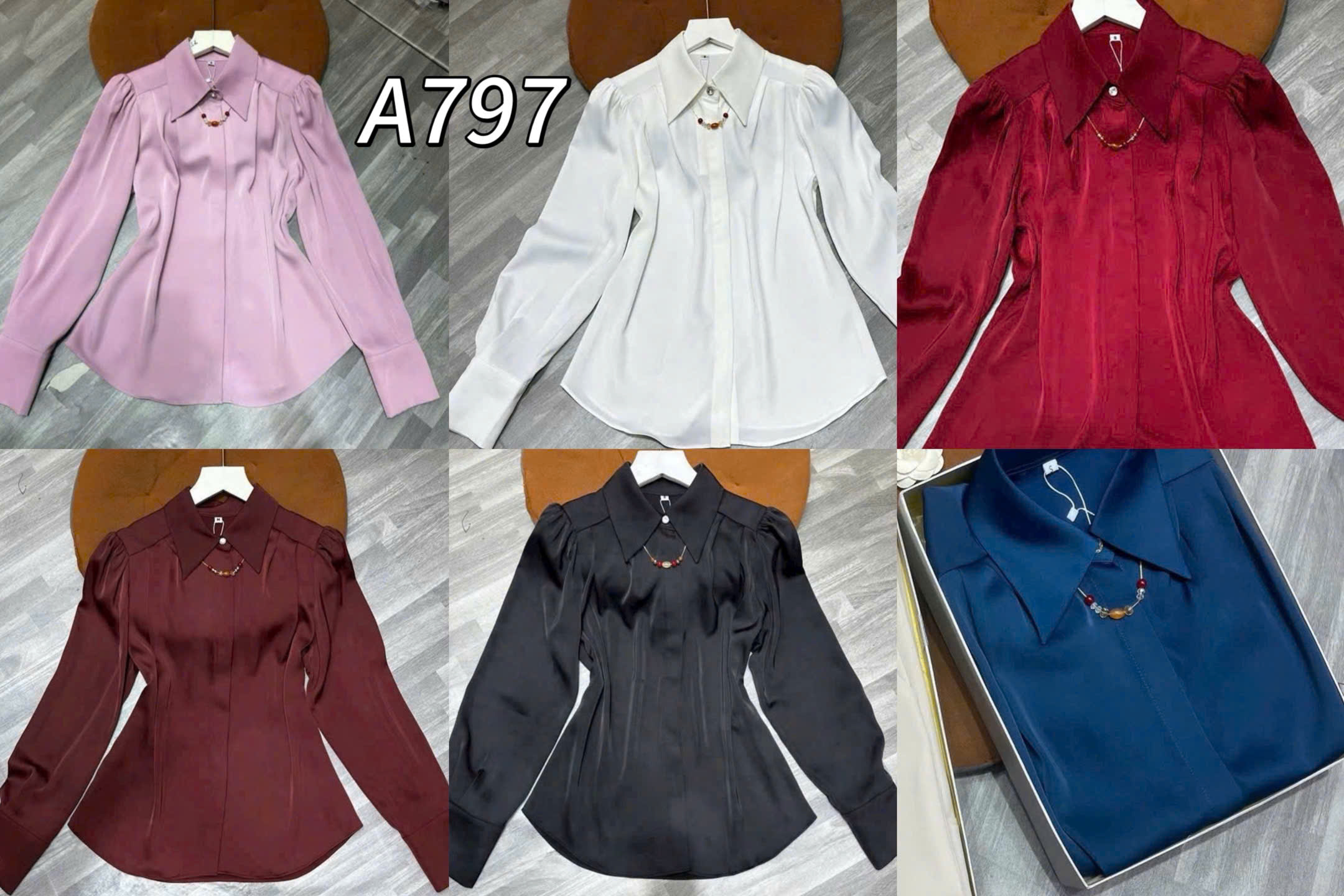 A797 Áo sơ mi lụa QC kèm dây