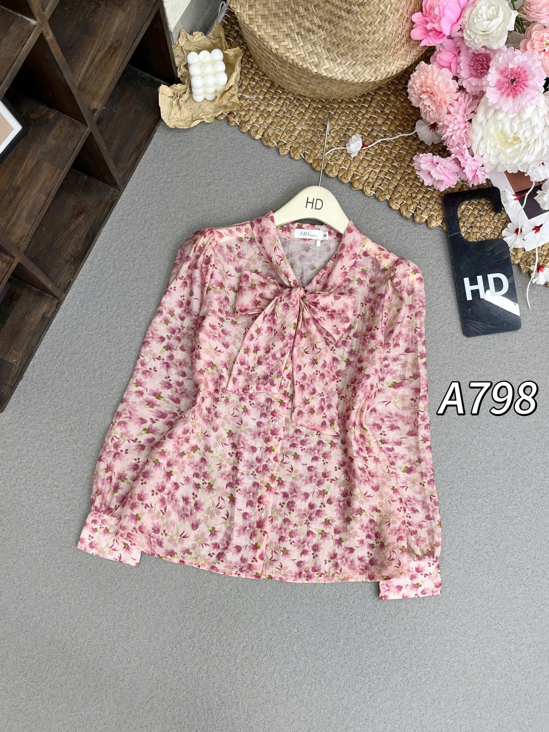 A798 áo hoa nhí cổ nơ