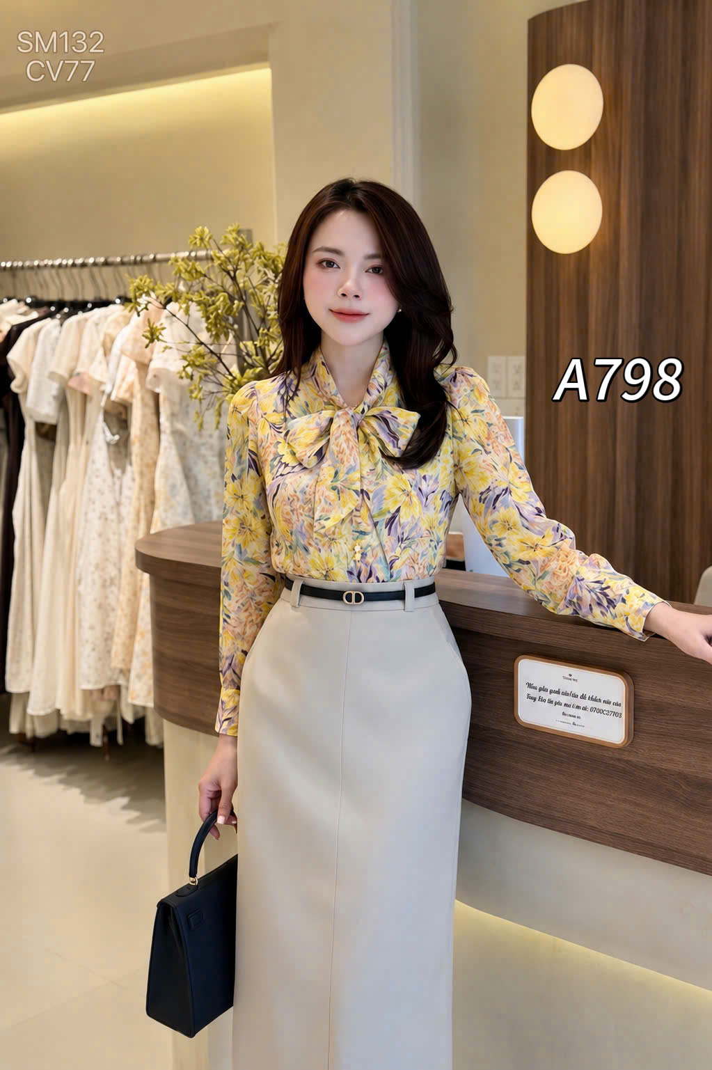 A798 áo hoa nhí cổ nơ