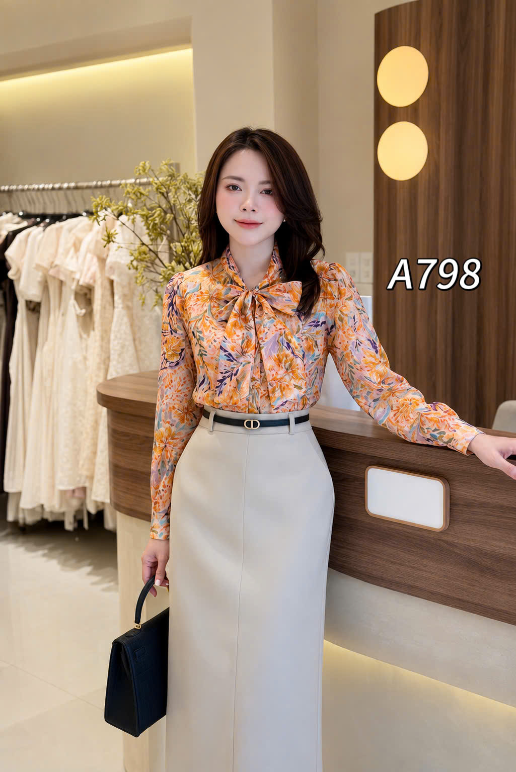 A798 áo hoa nhí cổ nơ
