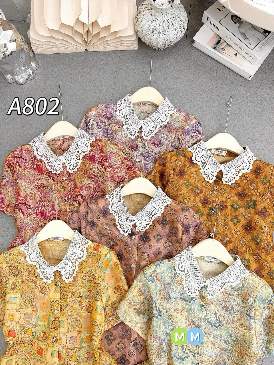 A802 áo hoa cổ ren tơ tencel