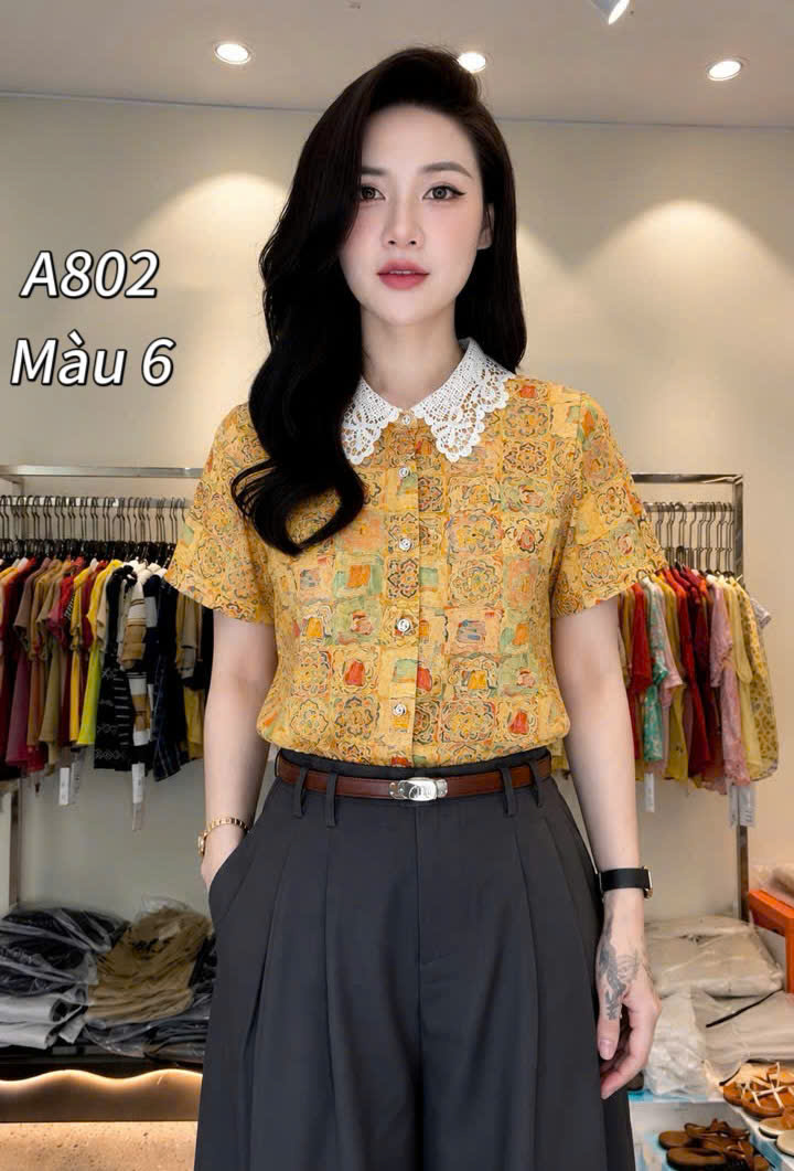 A802 áo hoa cổ ren tơ tencel