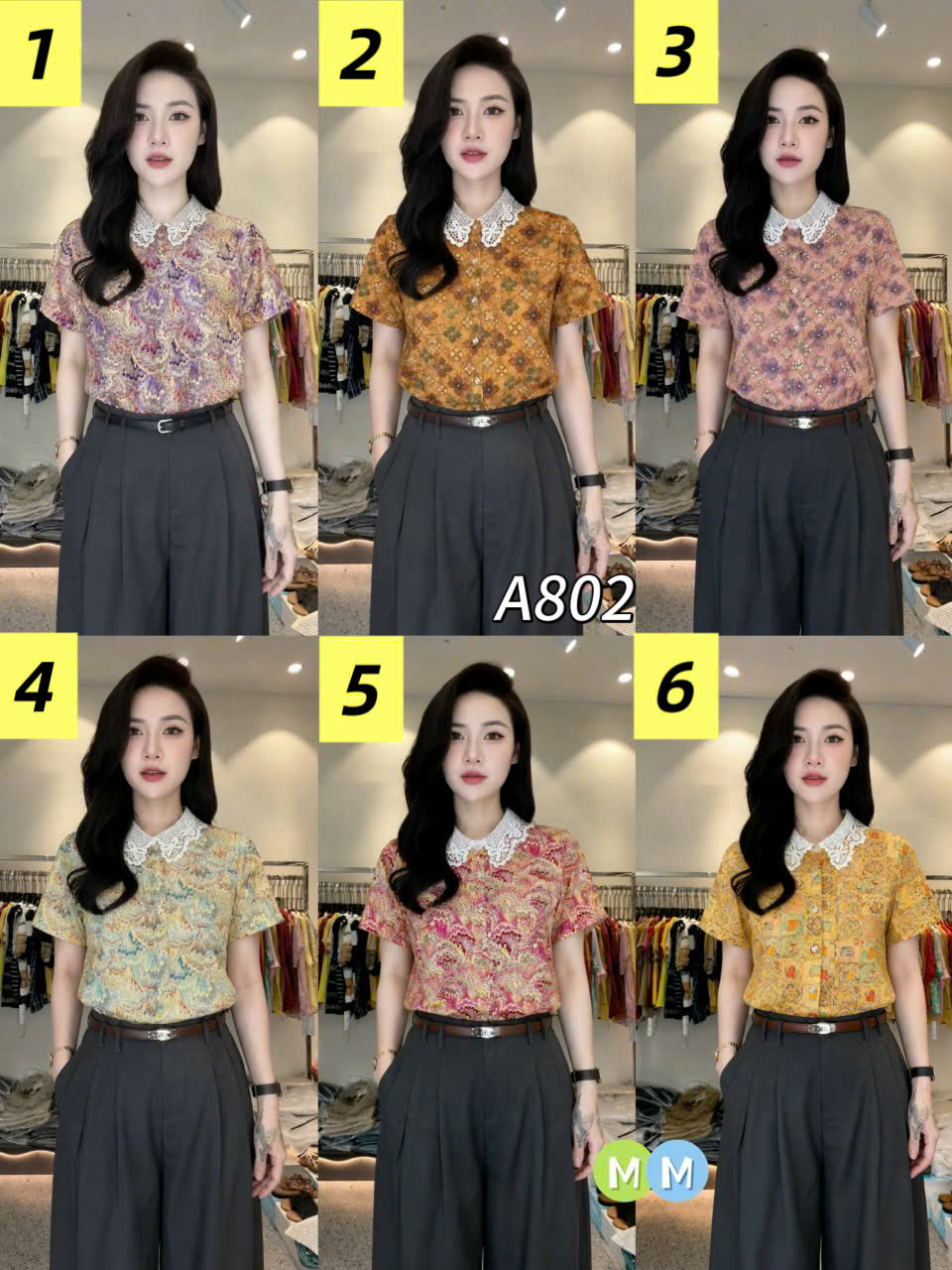 A802 áo hoa cổ ren tơ tencel