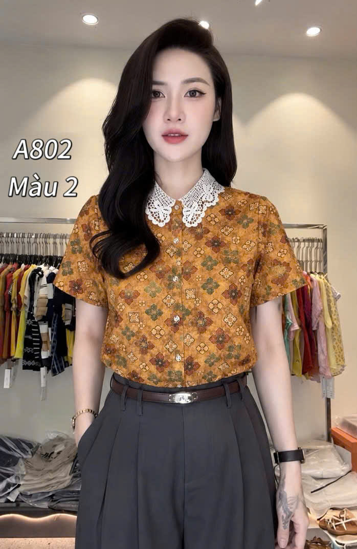 A802 áo hoa cổ ren tơ tencel