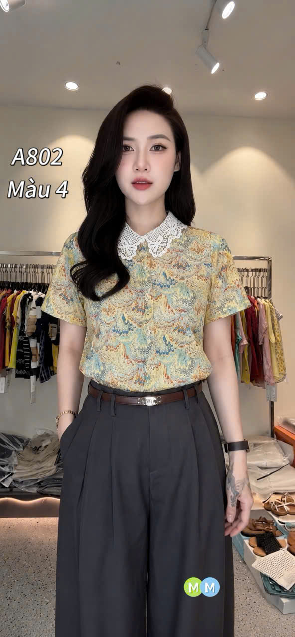 A802 áo hoa cổ ren tơ tencel