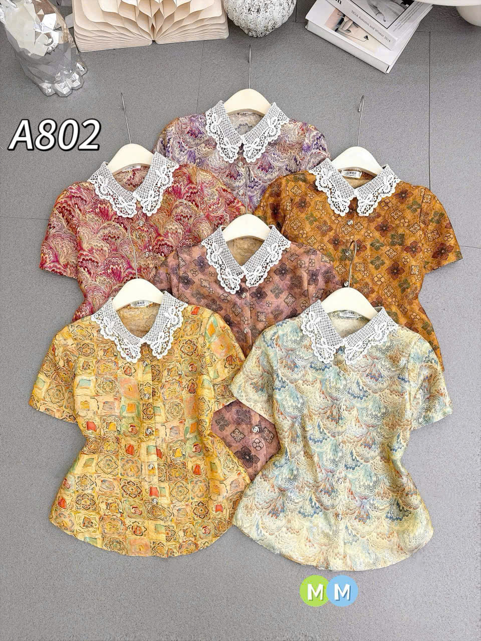 A802 áo hoa cổ ren tơ tencel