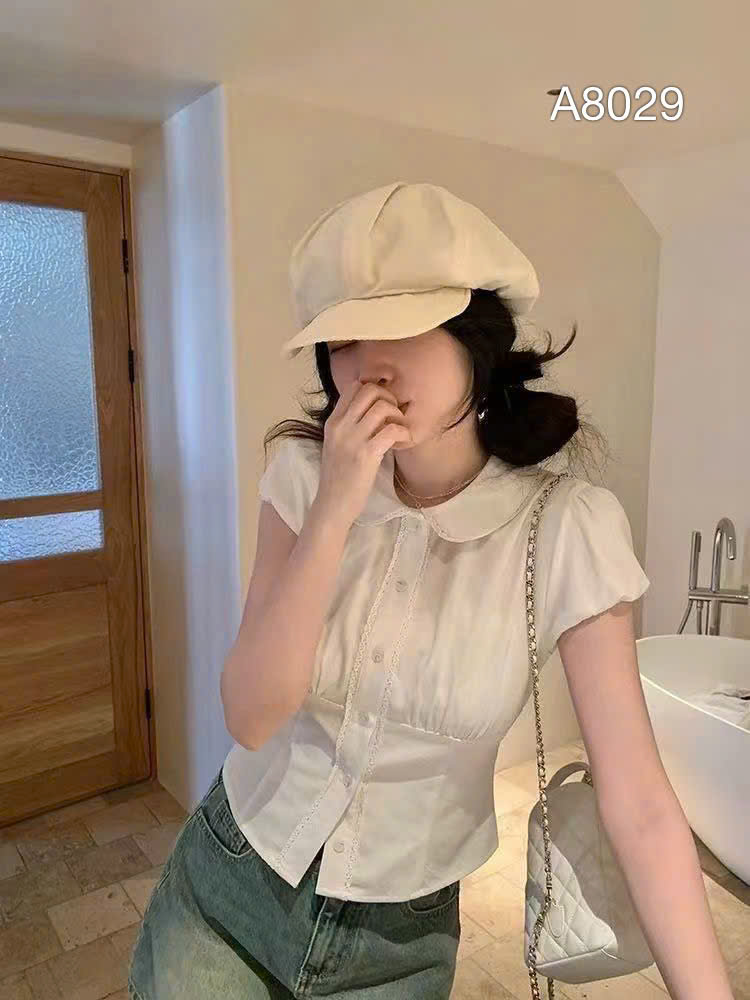 A8029 Áo sơ mi cổ ren tròn