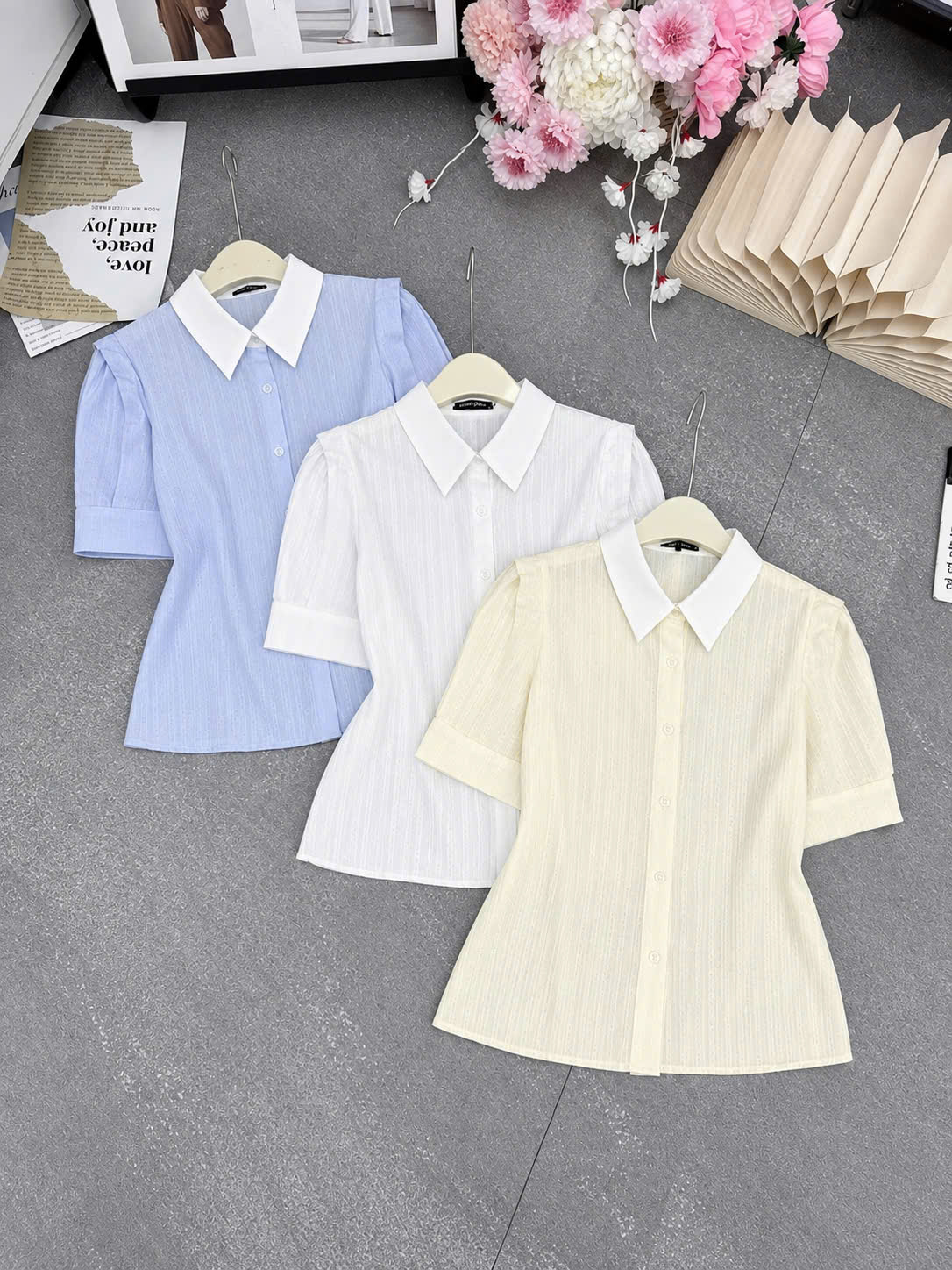 A806 Áo sơ mi cổ trắng tay bồng