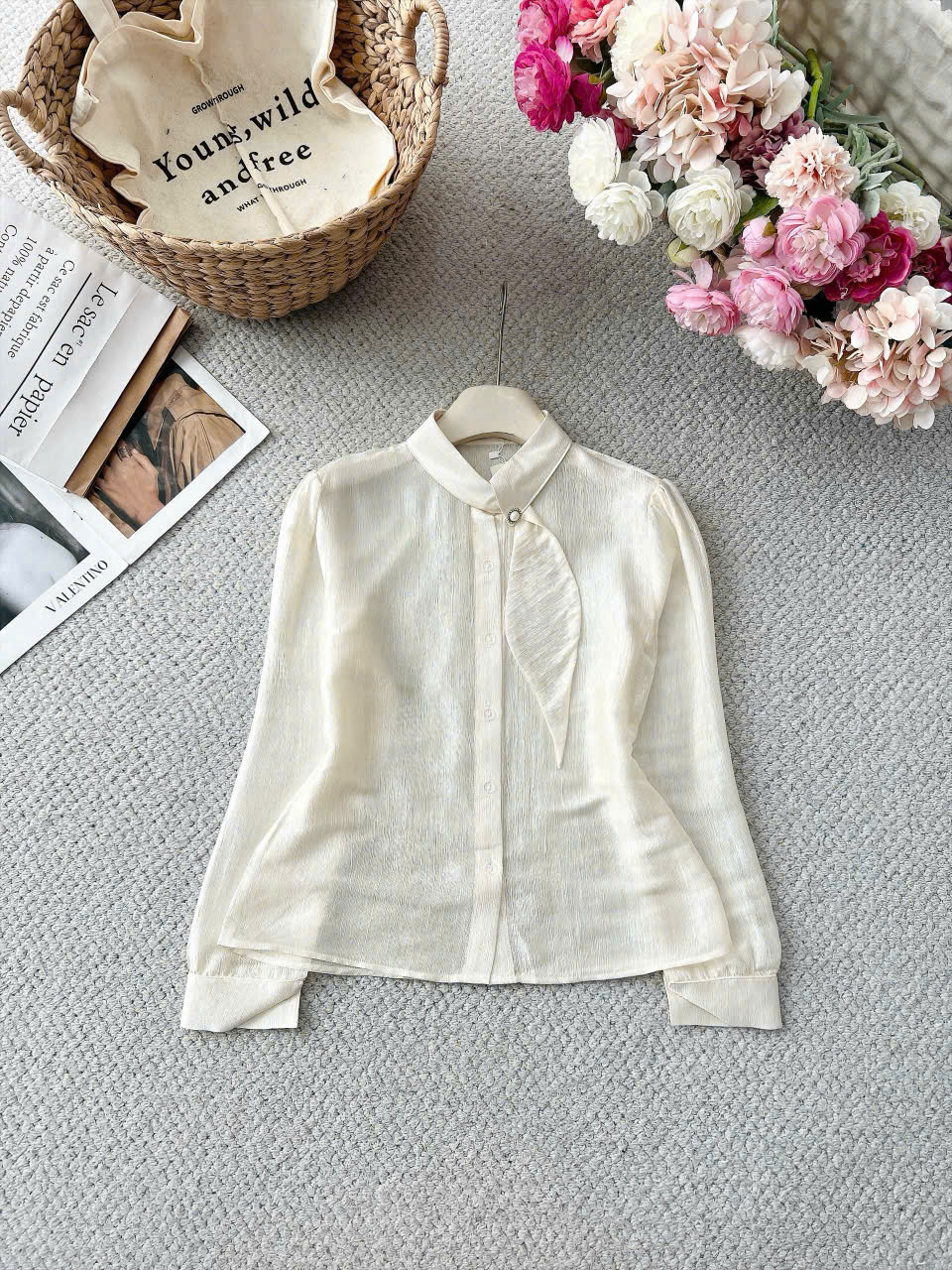 A810 Aó Sơ Mi Tơ Cổ Lệch
