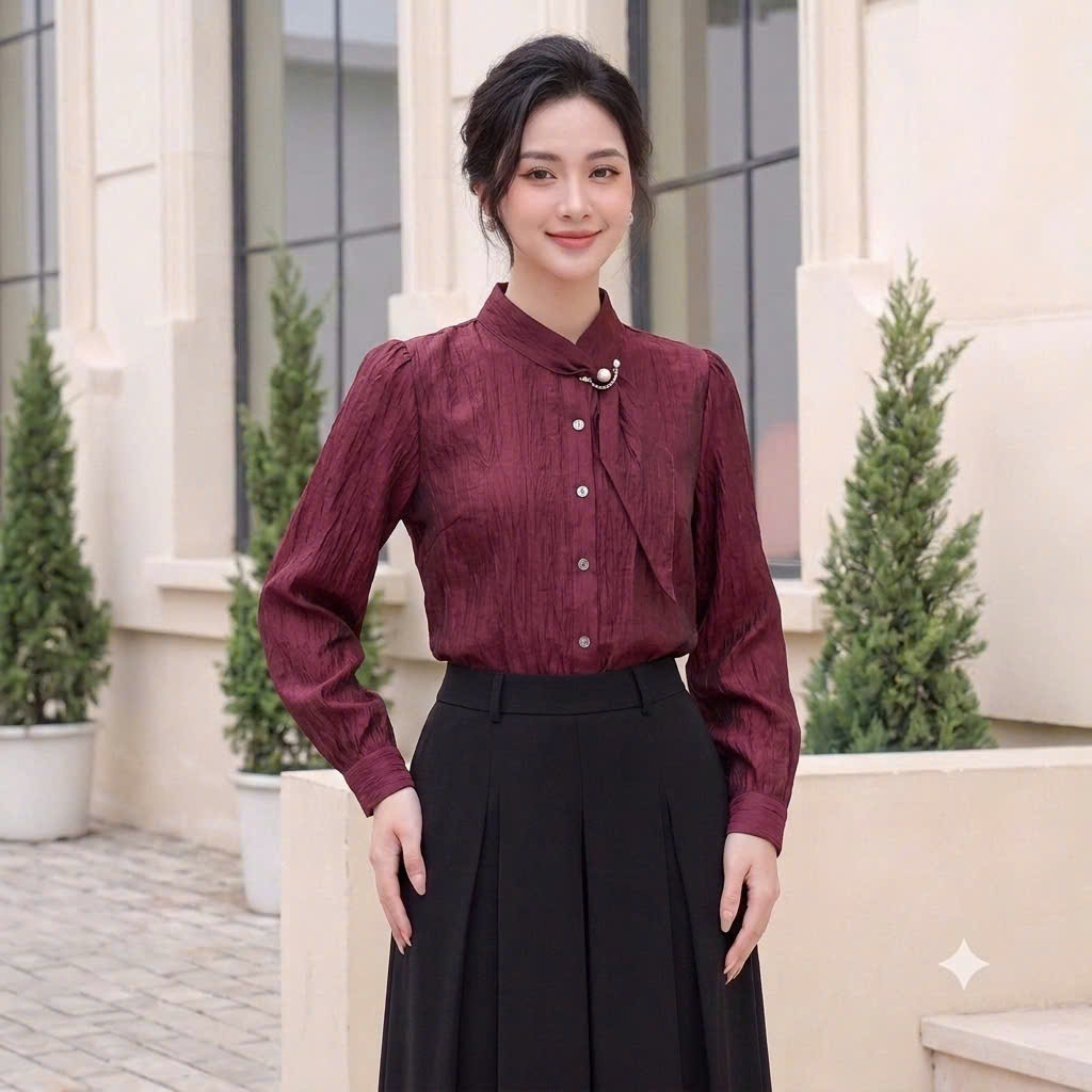 A810 Aó Sơ Mi Tơ Cổ Lệch