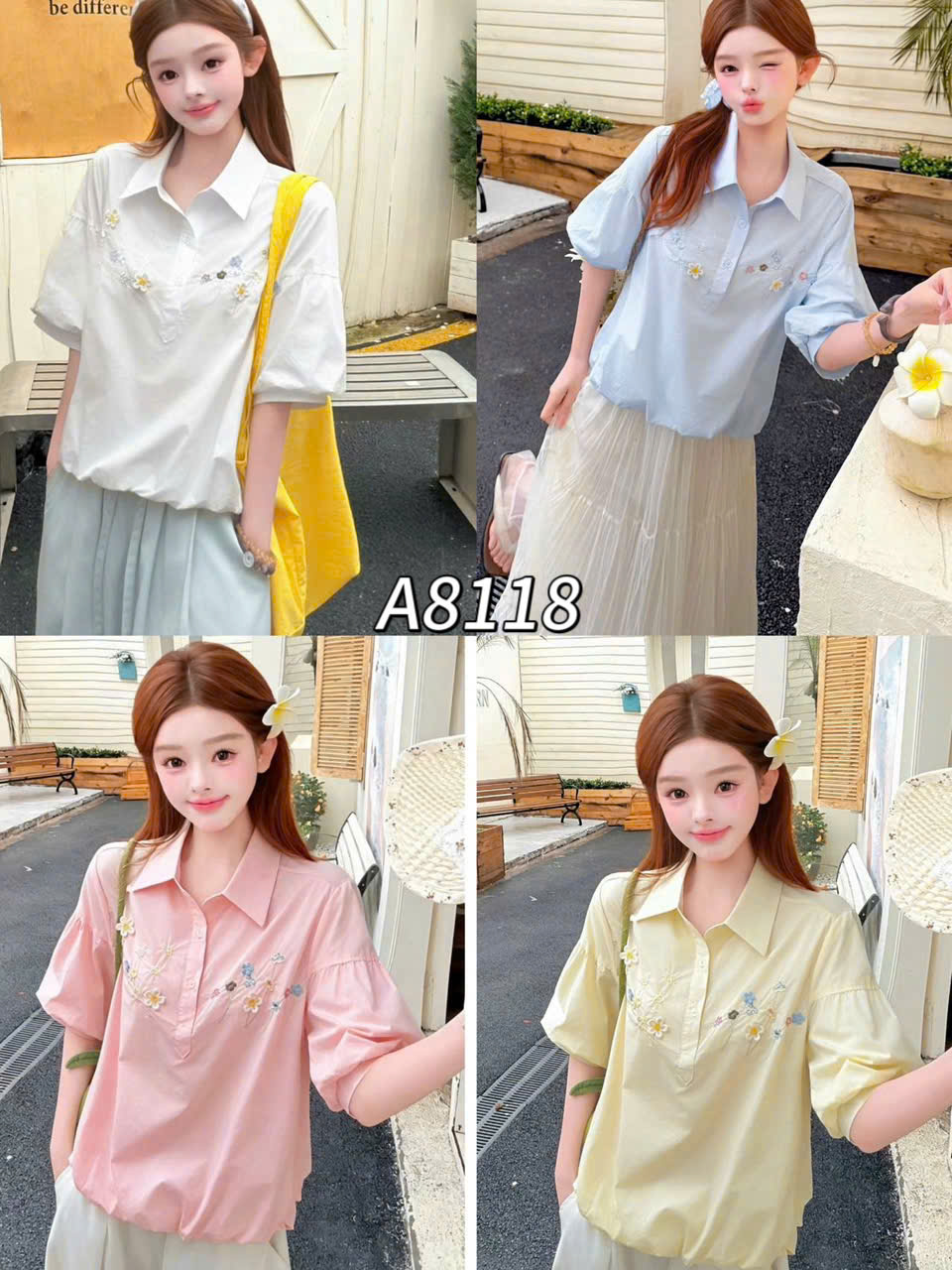 A8118 áo sơ mi thêu hoa