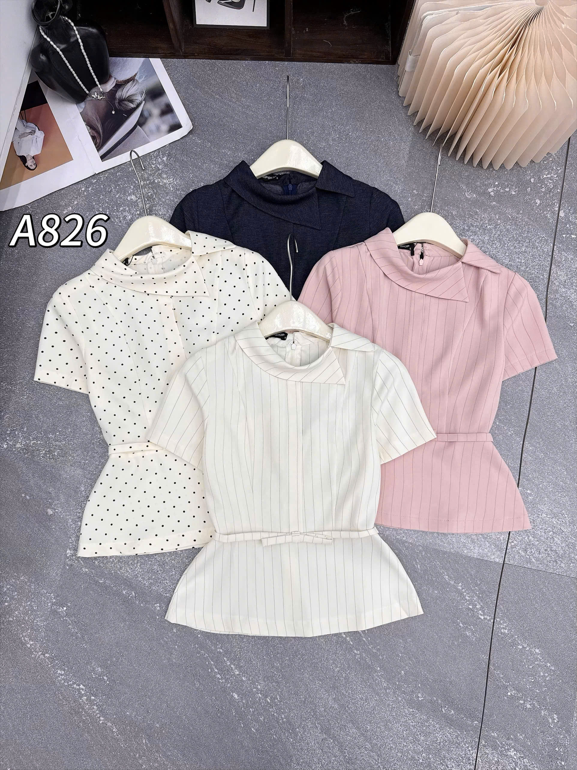 A826 áo peplum nơ lệch