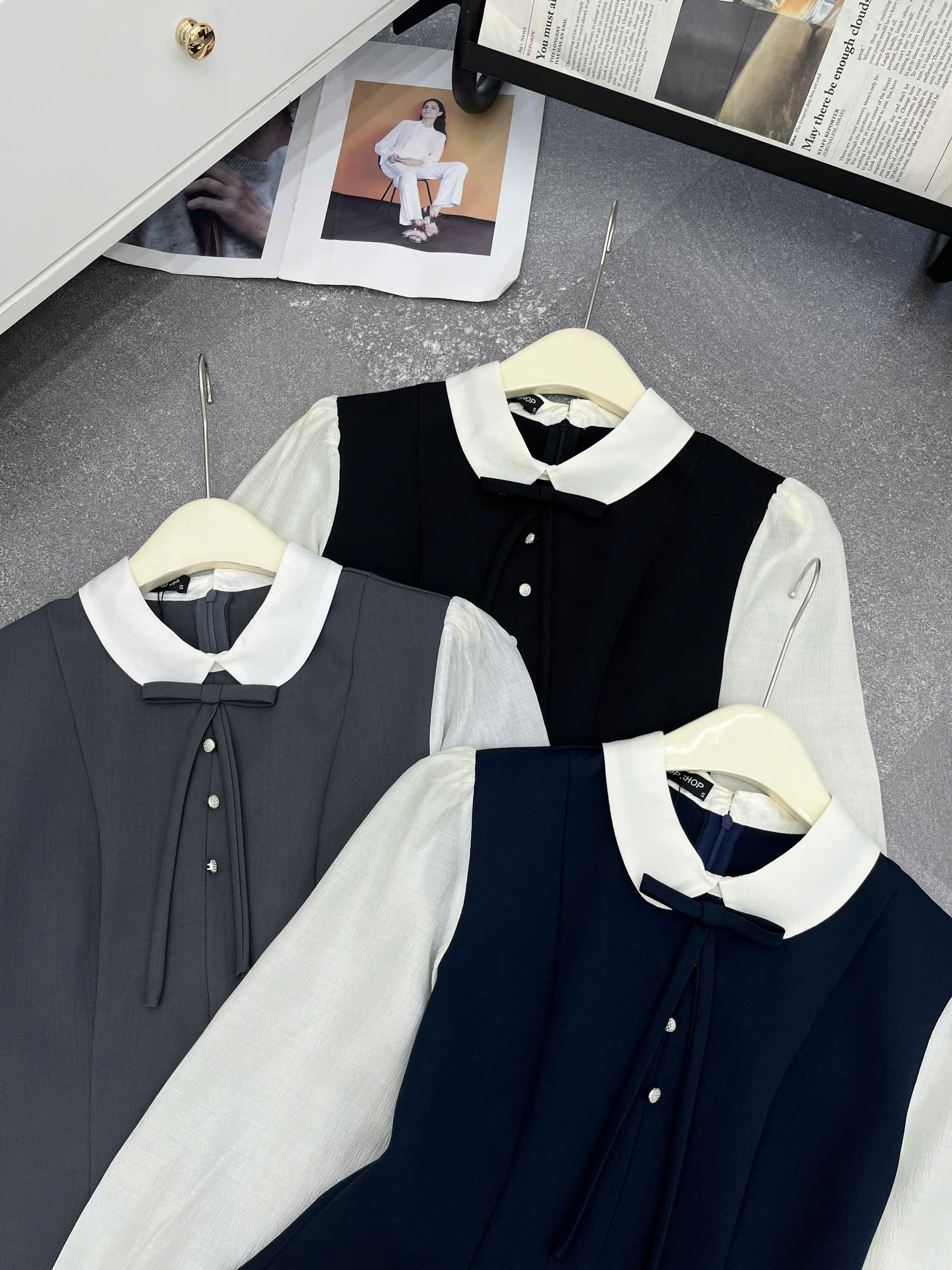 A841 Áo Peplum Cổ Nơ