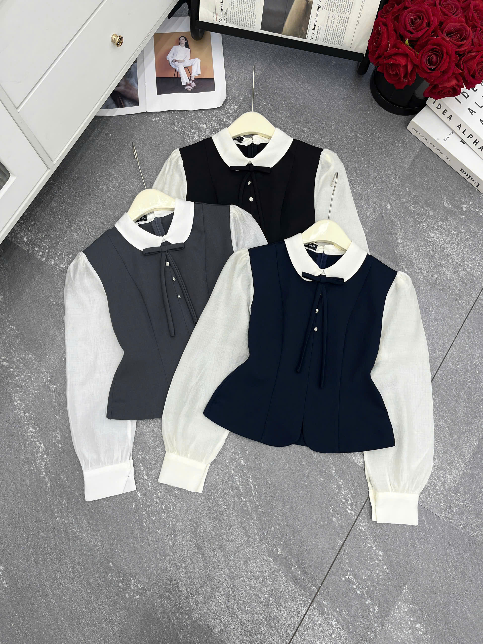 A841 Áo Peplum Cổ Nơ