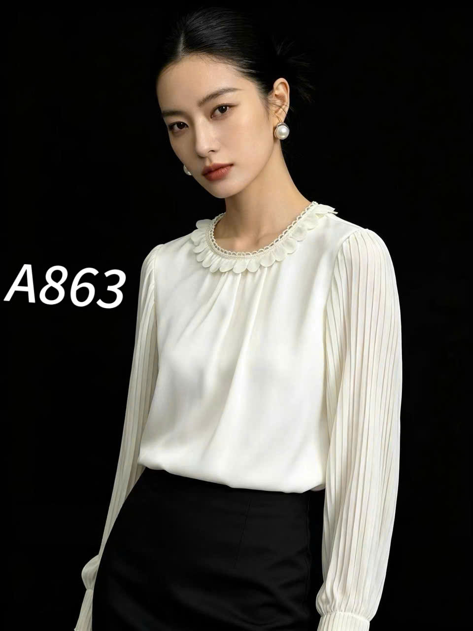 A863 Áo sơ mi QC tay xếp ly