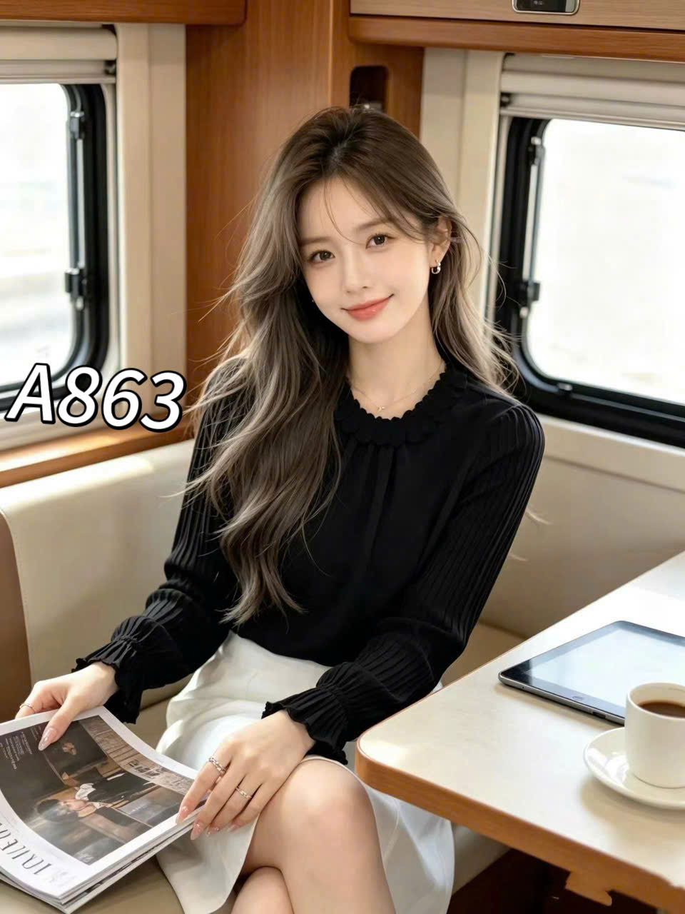 A863 Áo sơ mi QC tay xếp ly