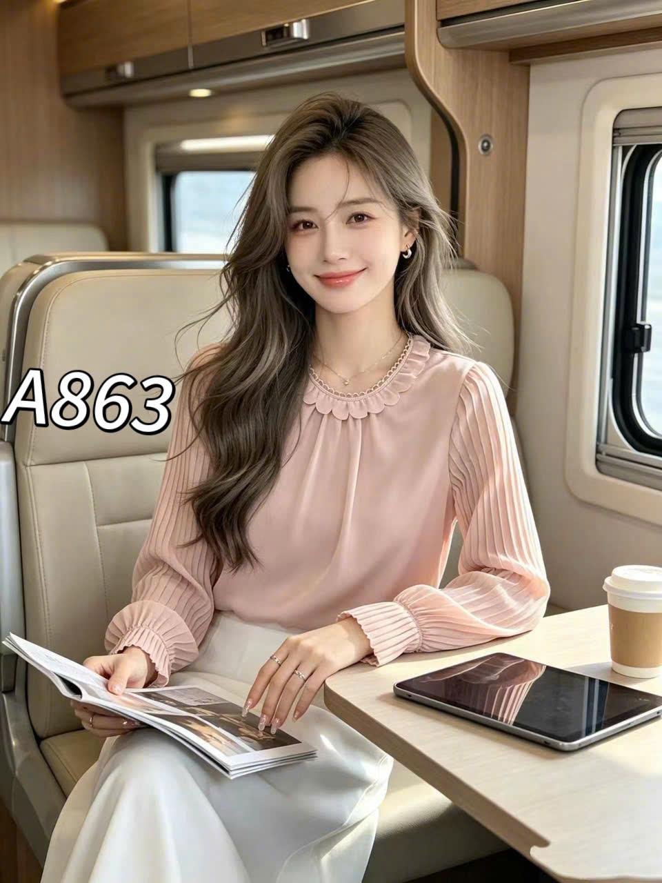 A863 Áo sơ mi QC tay xếp ly