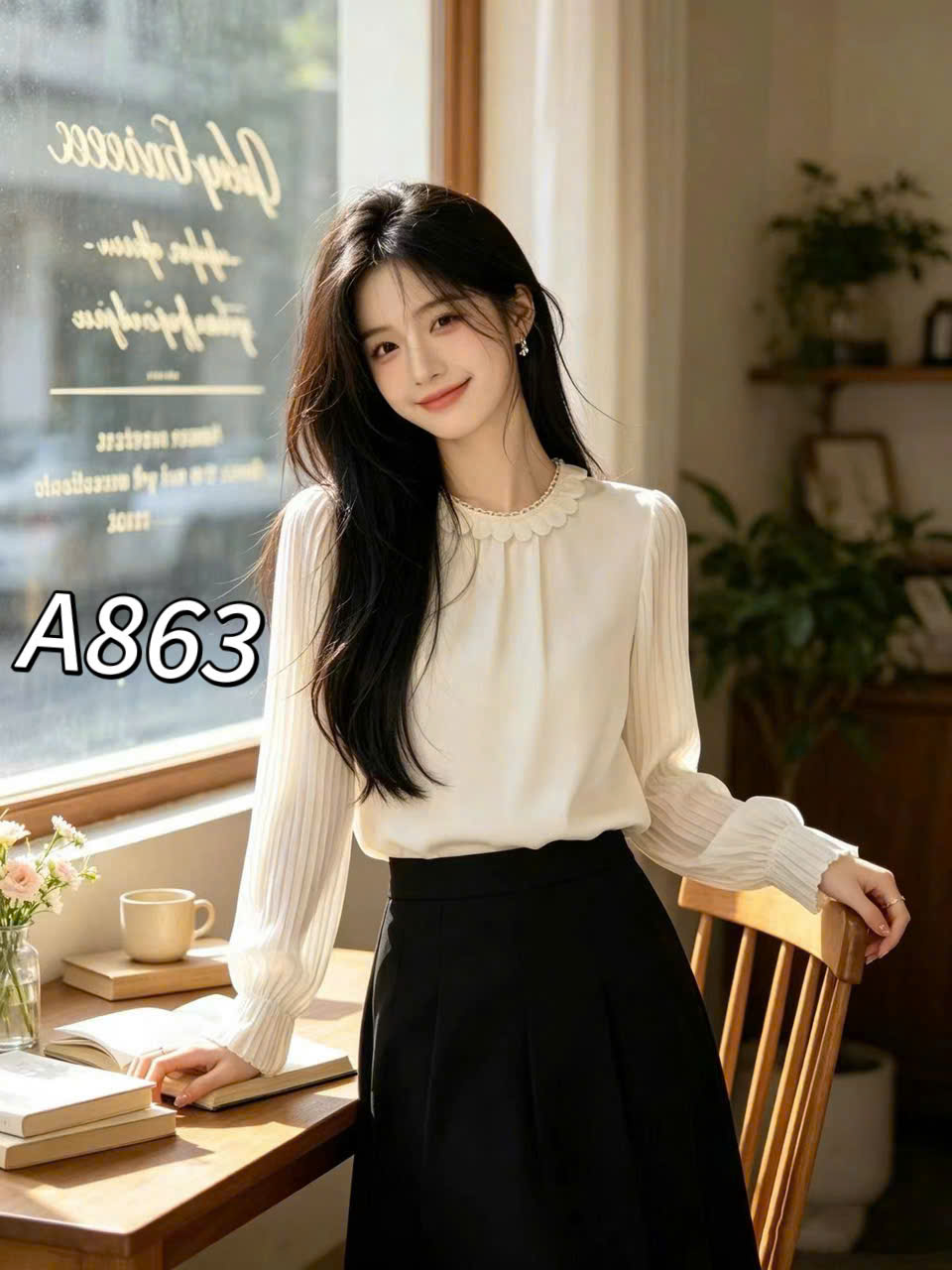 A863 Áo sơ mi QC tay xếp ly