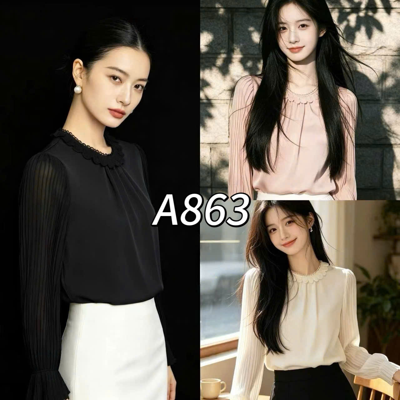 A863 Áo sơ mi QC tay xếp ly