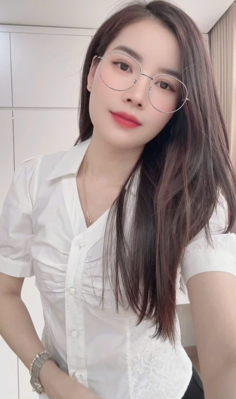 A8866 Áo sơ mi cúc ngọc rúm ngực