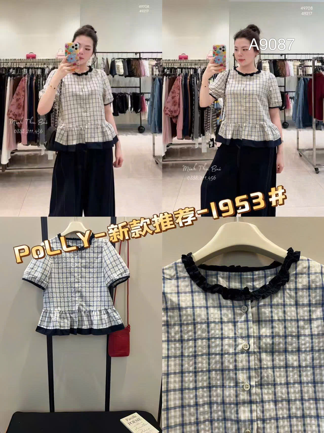 A9087 Áo sơ mi kẻ phối viền