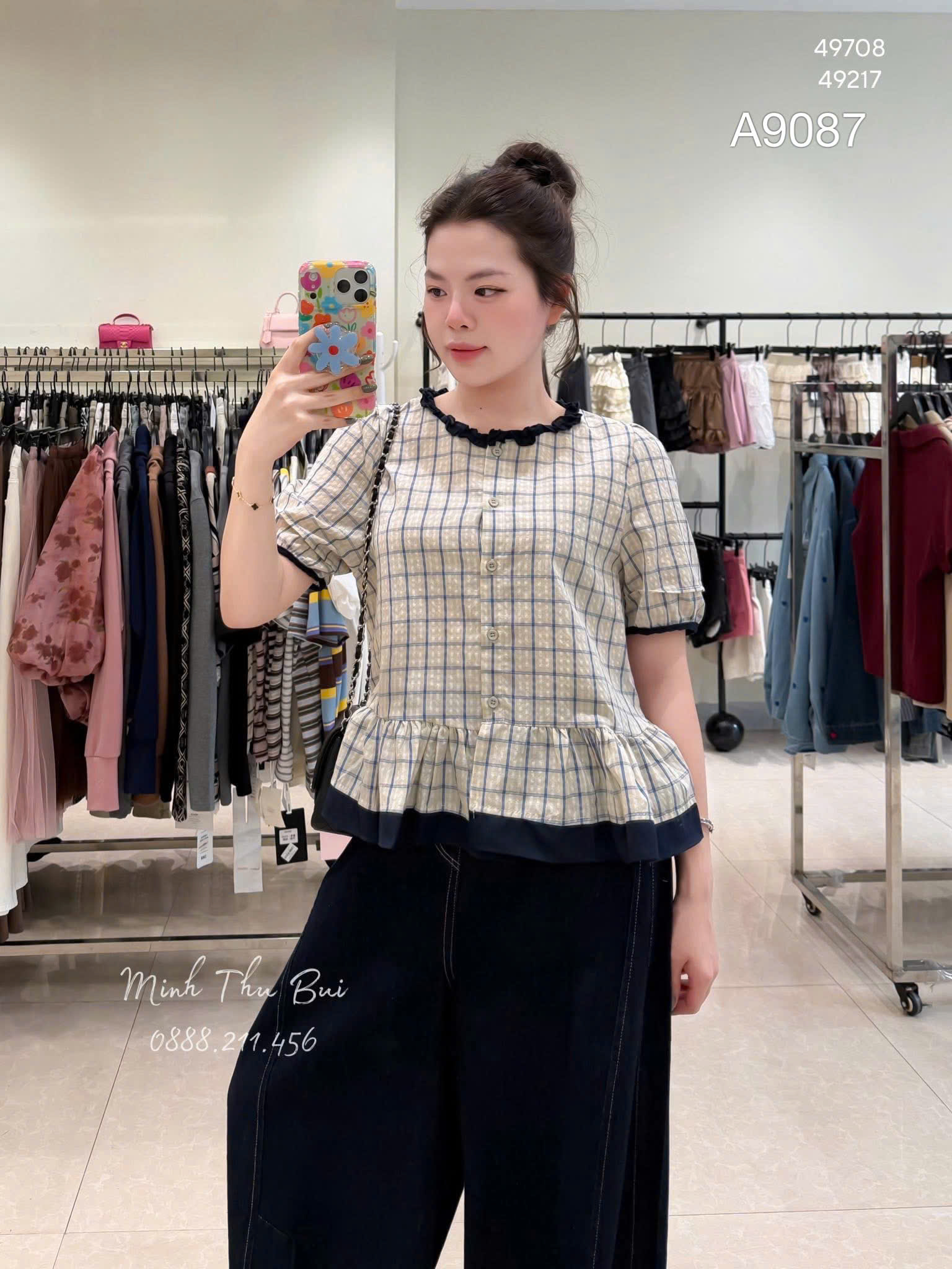 A9087 Áo sơ mi kẻ phối viền