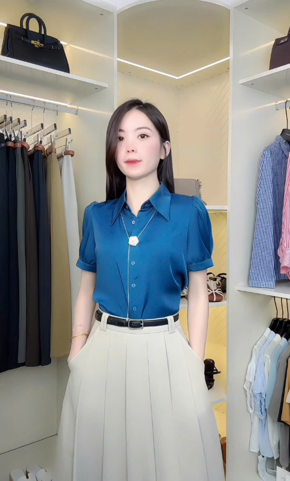 A9368 Áo sơ mi lụa kèm dây cổ