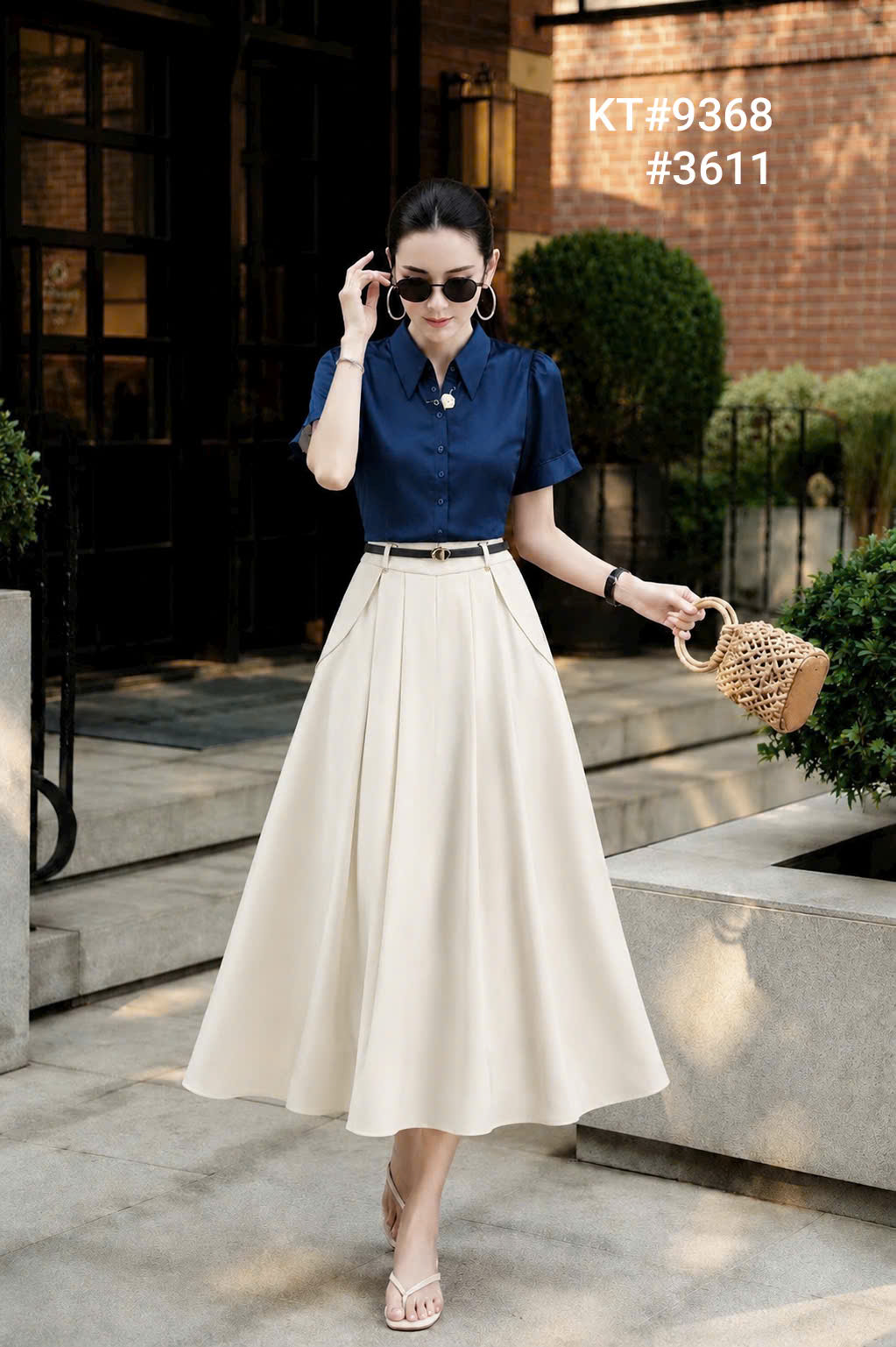 A9368 Áo sơ mi lụa kèm dây cổ