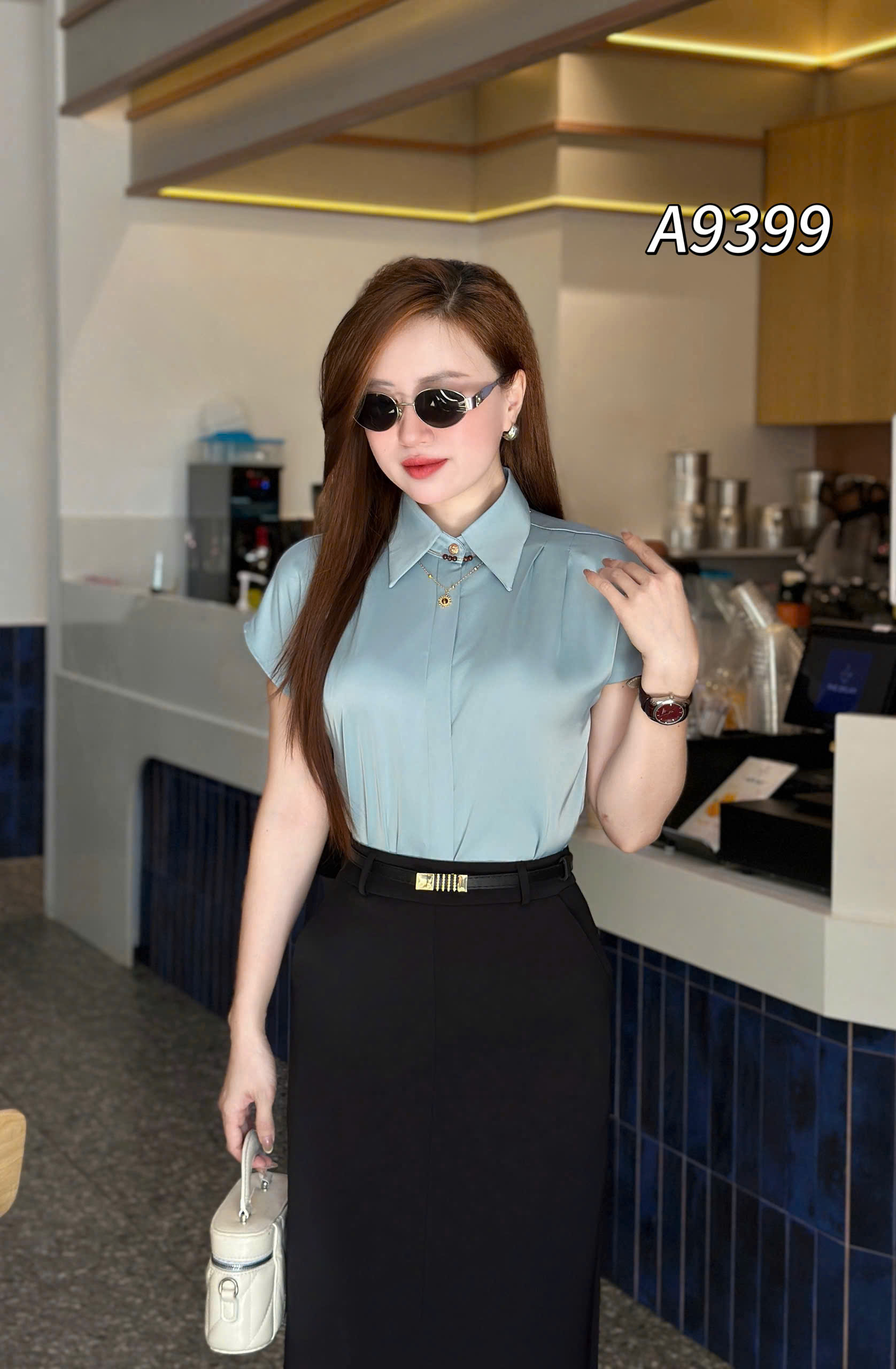 A9399 Áo sơ mi lụa dây cổ