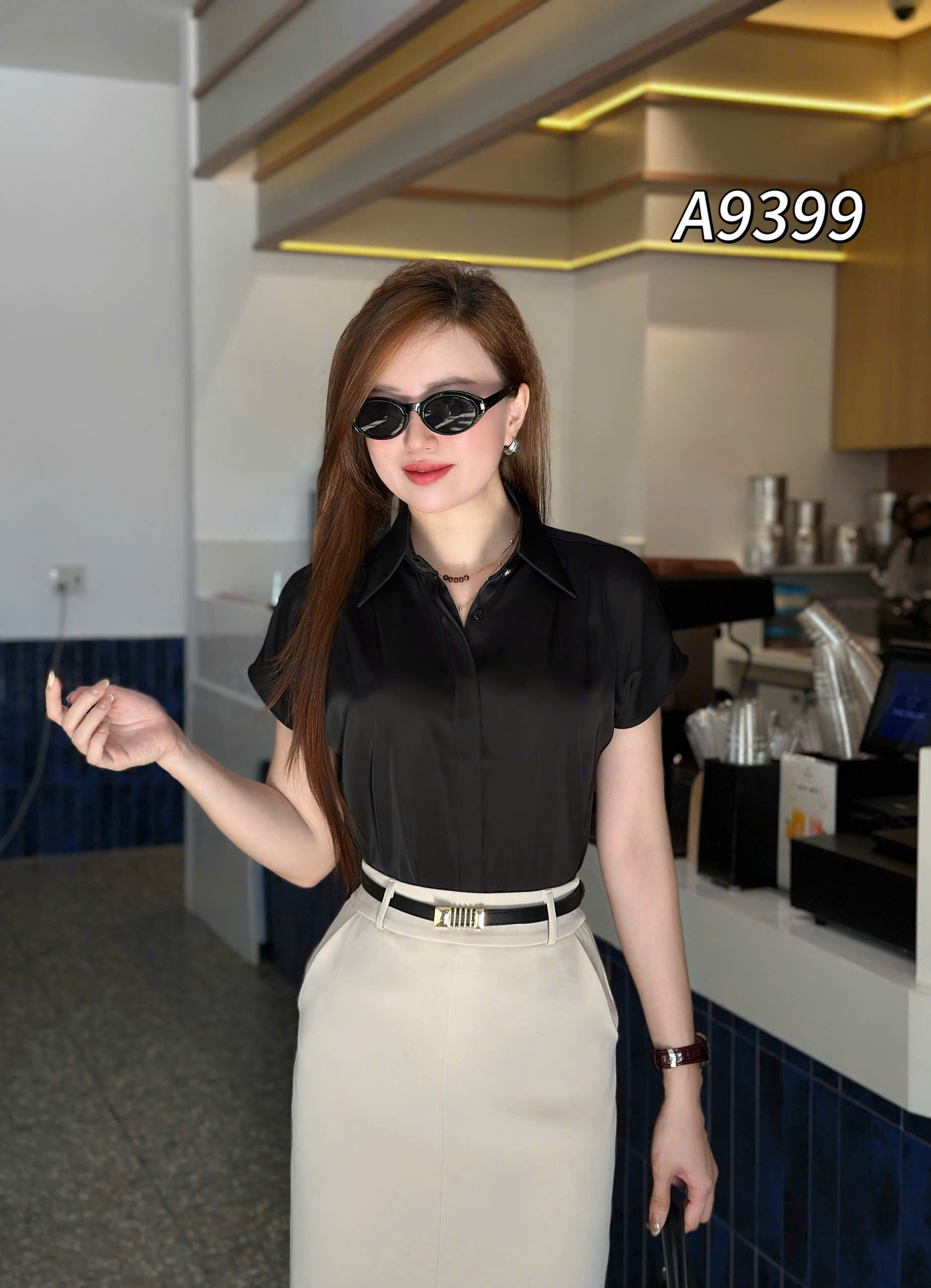 A9399 Áo sơ mi lụa dây cổ