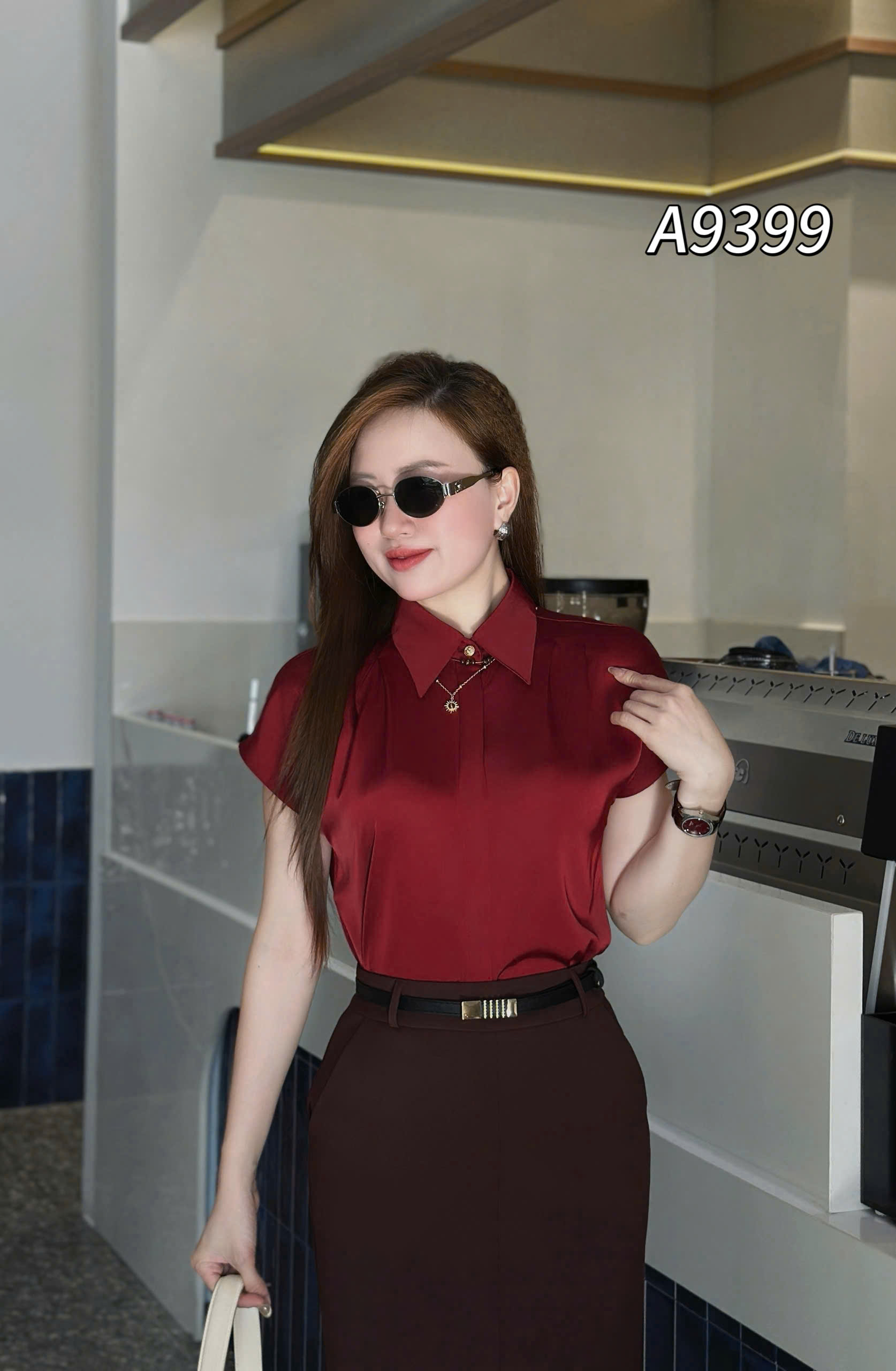 A9399 Áo sơ mi lụa dây cổ