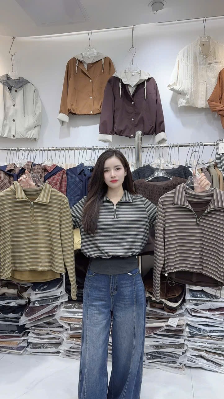 A9698 Áo polo dài tay QC kẻ ngang