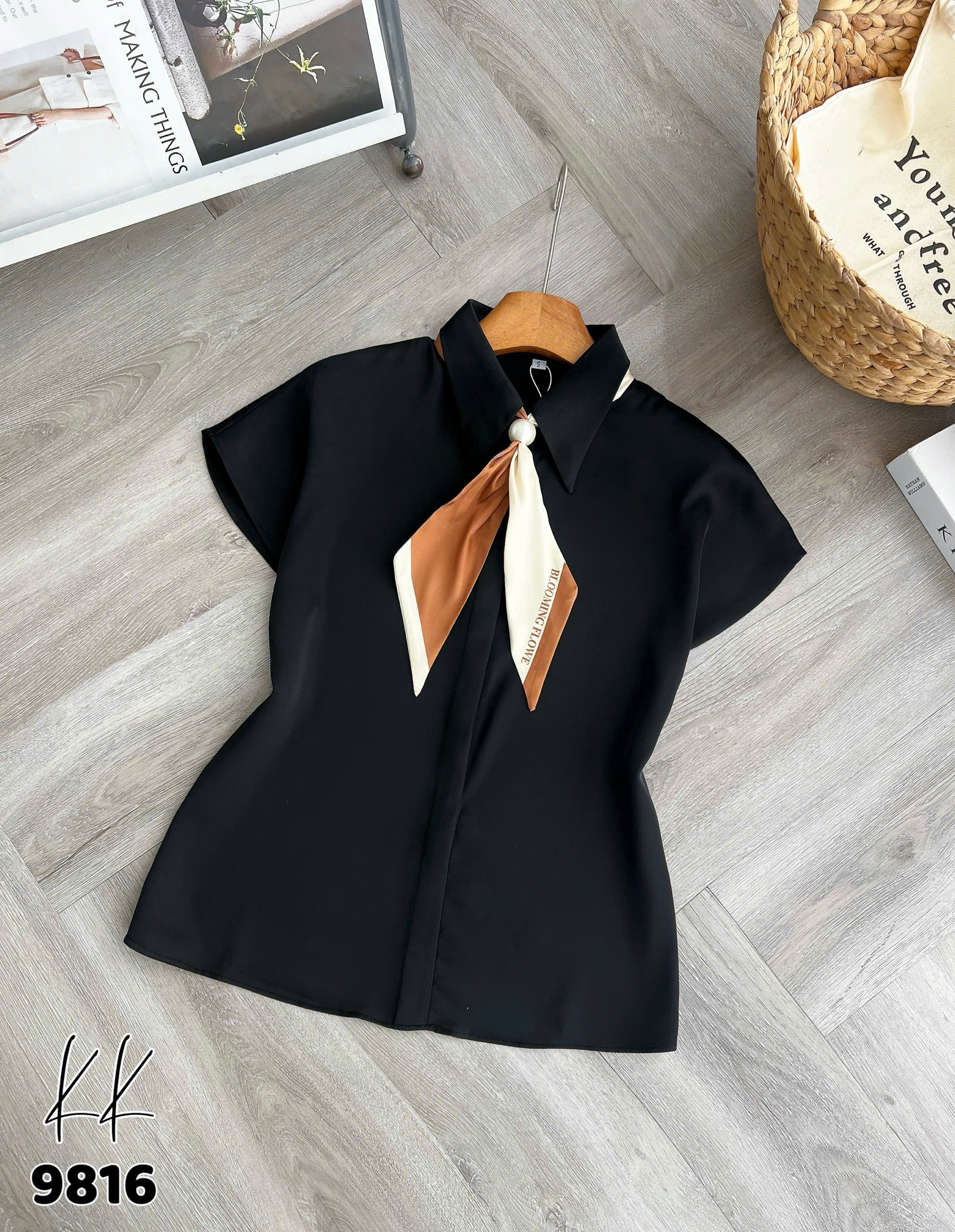 A9816 Áo sơ mi lụa khăn ngọc