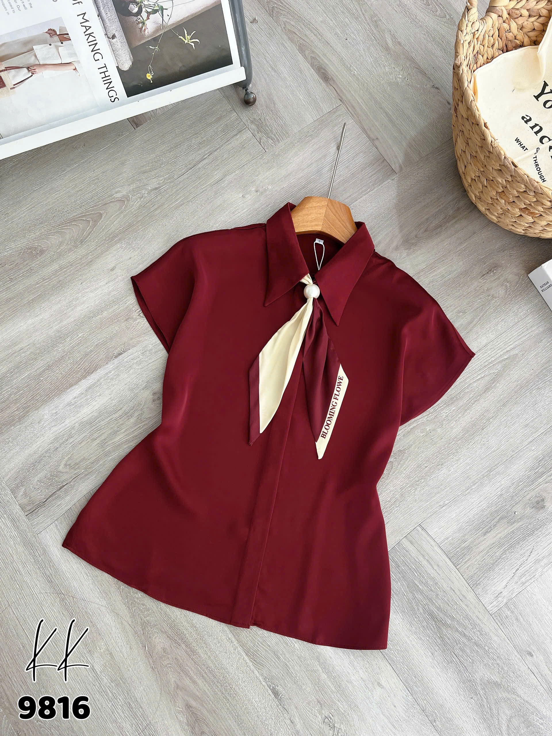 A9816 Áo sơ mi lụa khăn ngọc
