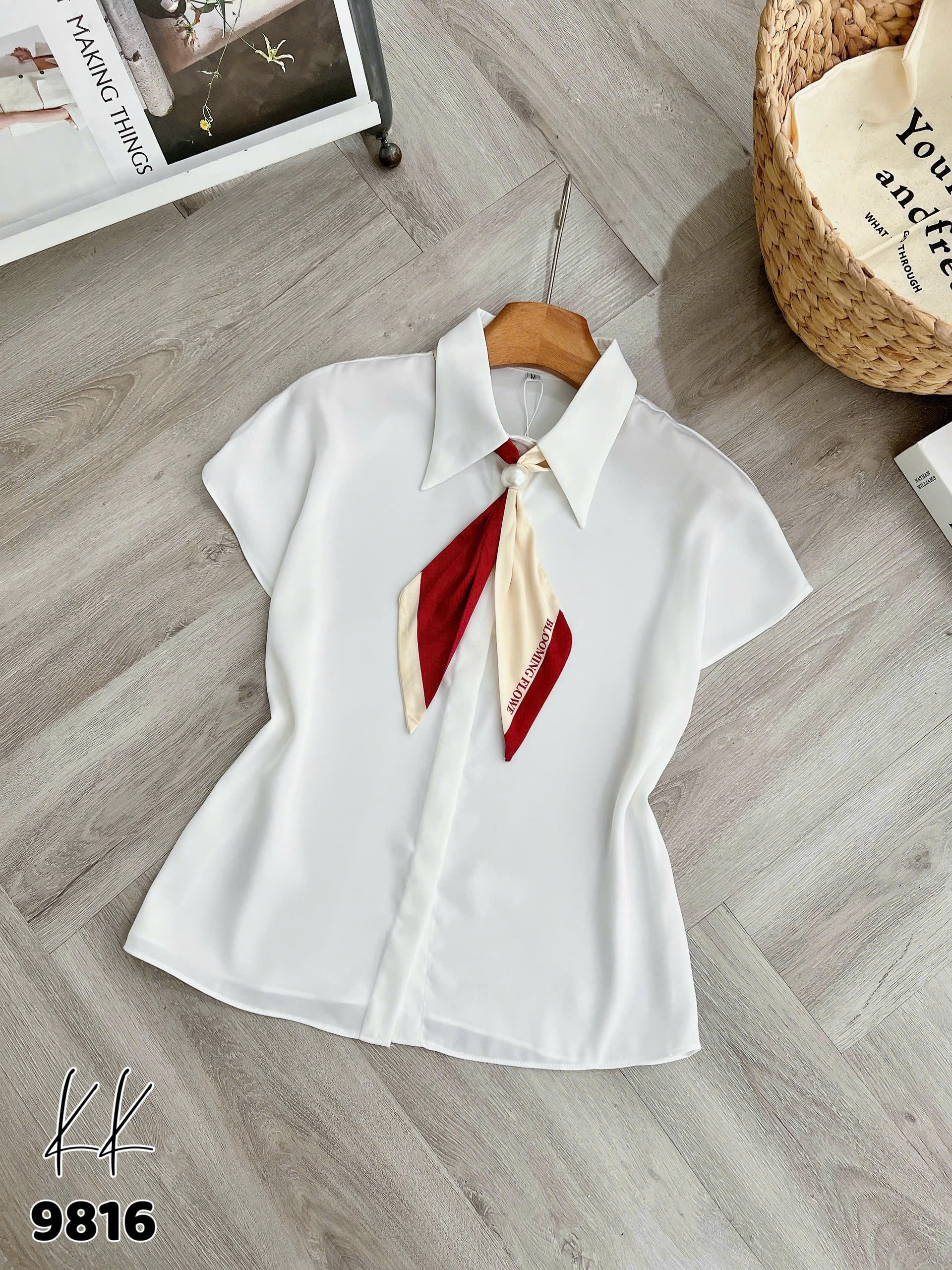 A9816 Áo sơ mi lụa khăn ngọc