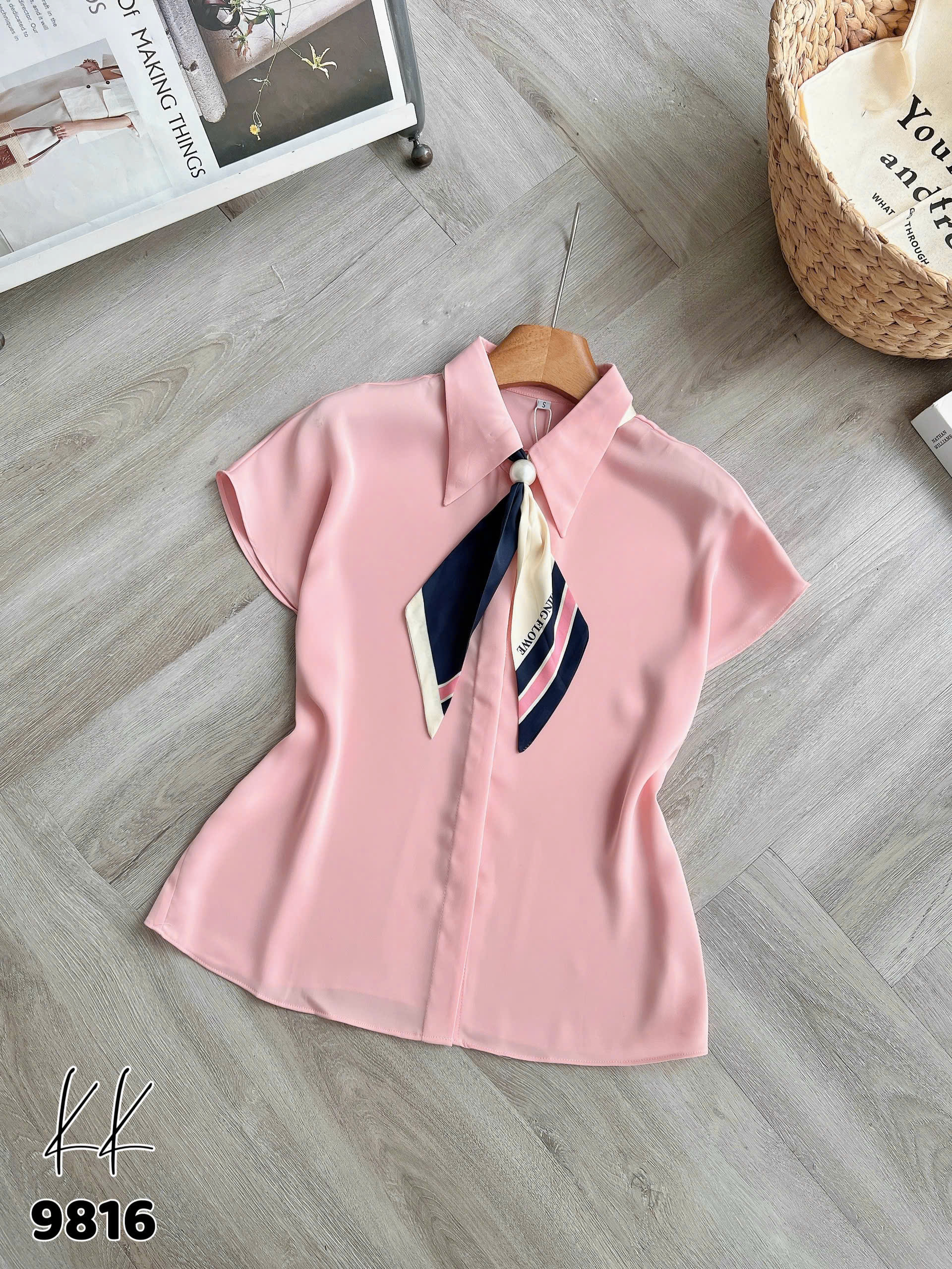 A9816 Áo sơ mi lụa khăn ngọc