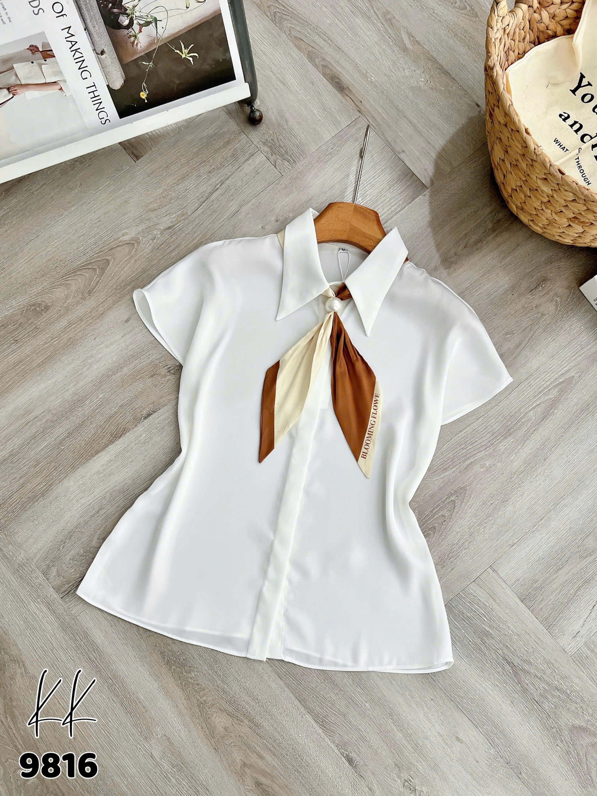 A9816 Áo sơ mi lụa khăn ngọc