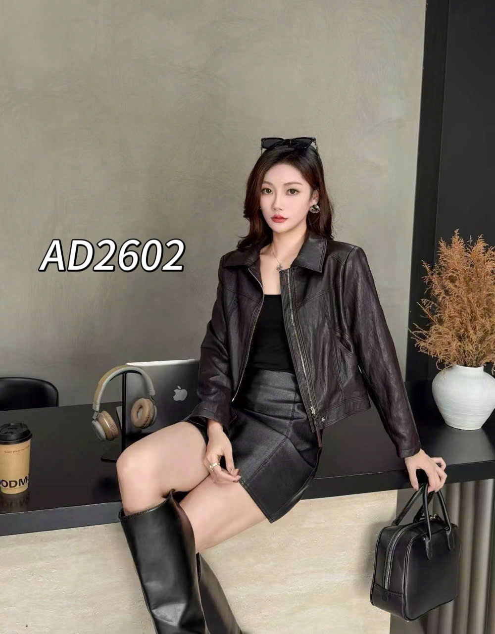 AD2602 Áo khoác da cổ bẻ QC