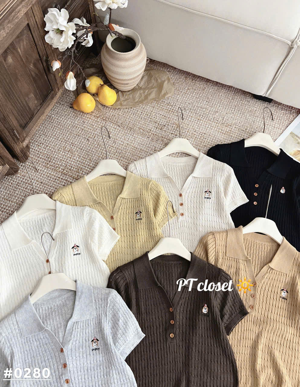 AL0208 Áo Len Cộc Tay Cổ 3 Cúc