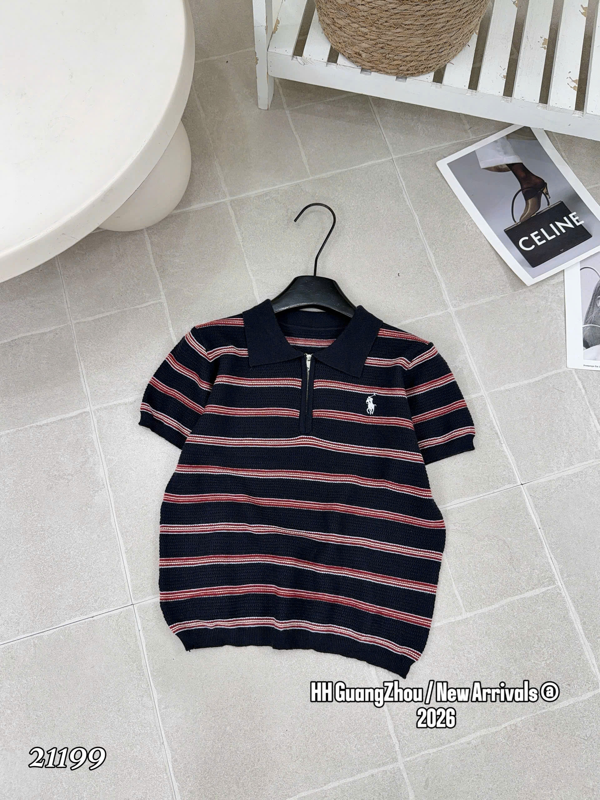 AL21199 Áo len kẻ tay cộc