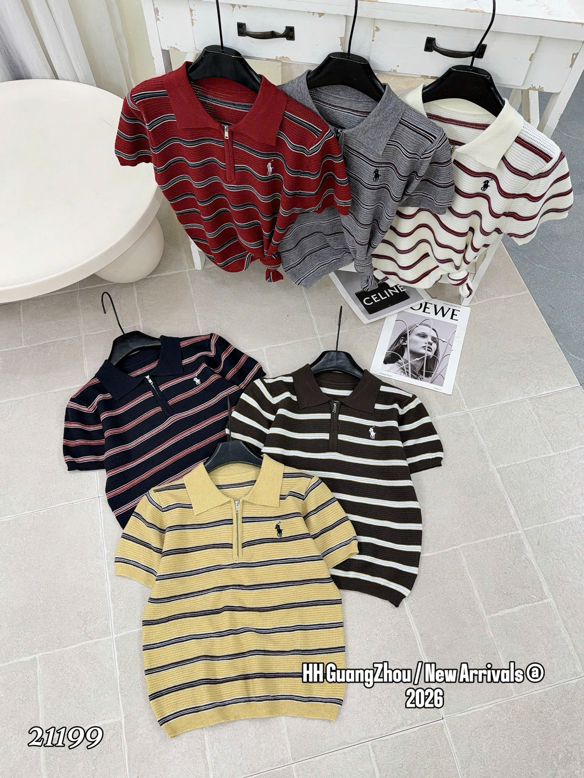 AL21199 Áo len kẻ tay cộc