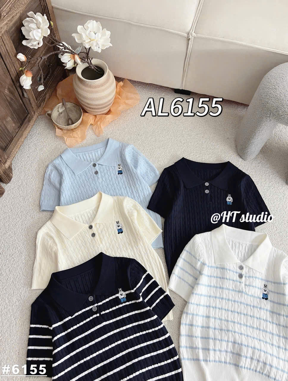 AL6155 Áo len cộc tay cổ 2 cúc
