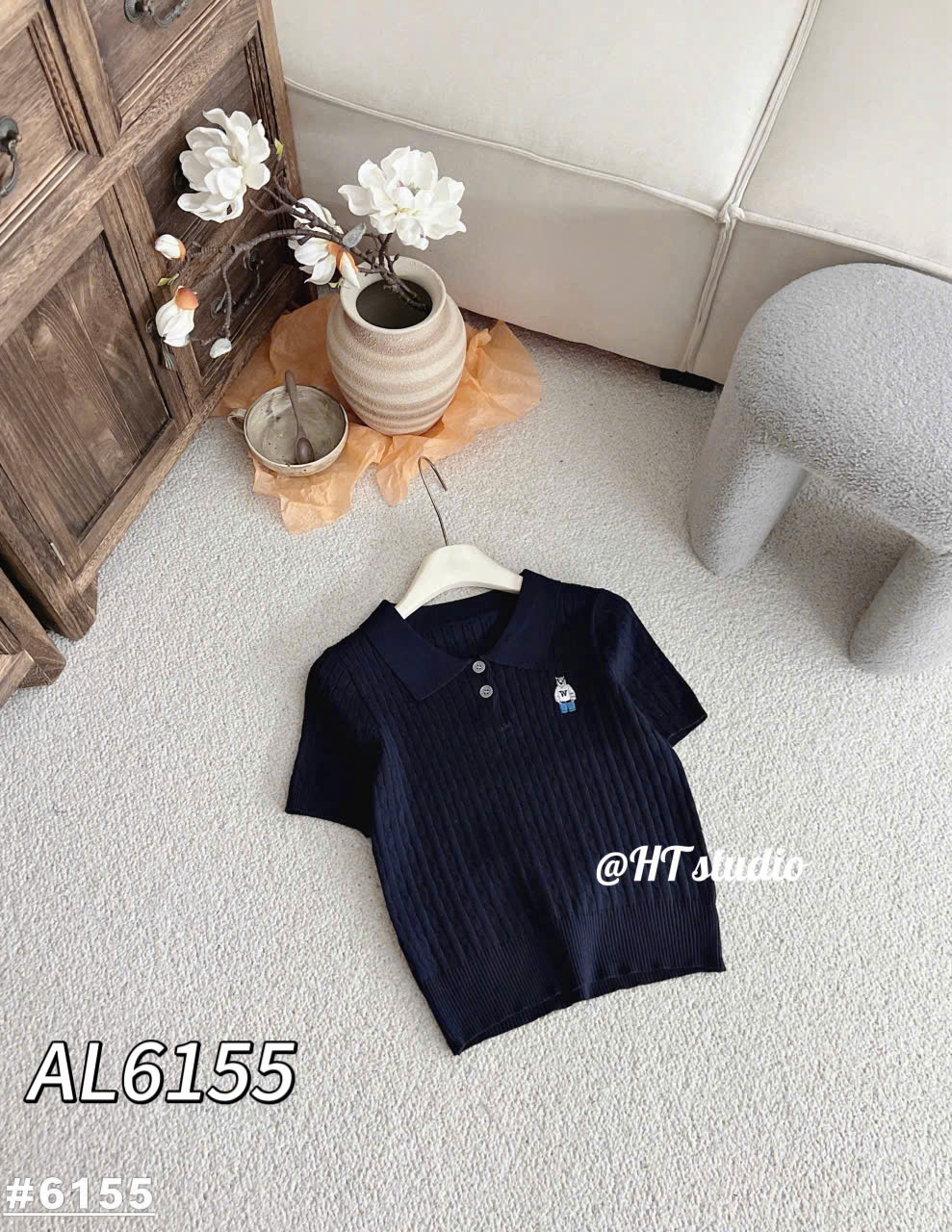 AL6155 Áo len cộc tay cổ 2 cúc